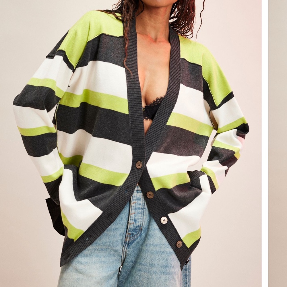 Free People League of Her Own Striped Cardigan -